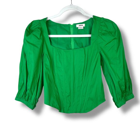 Jason Wu Green Bustier Corset Cropped Puff Sleeve Cotton Square Neck Top XS - Picture 1 of 5